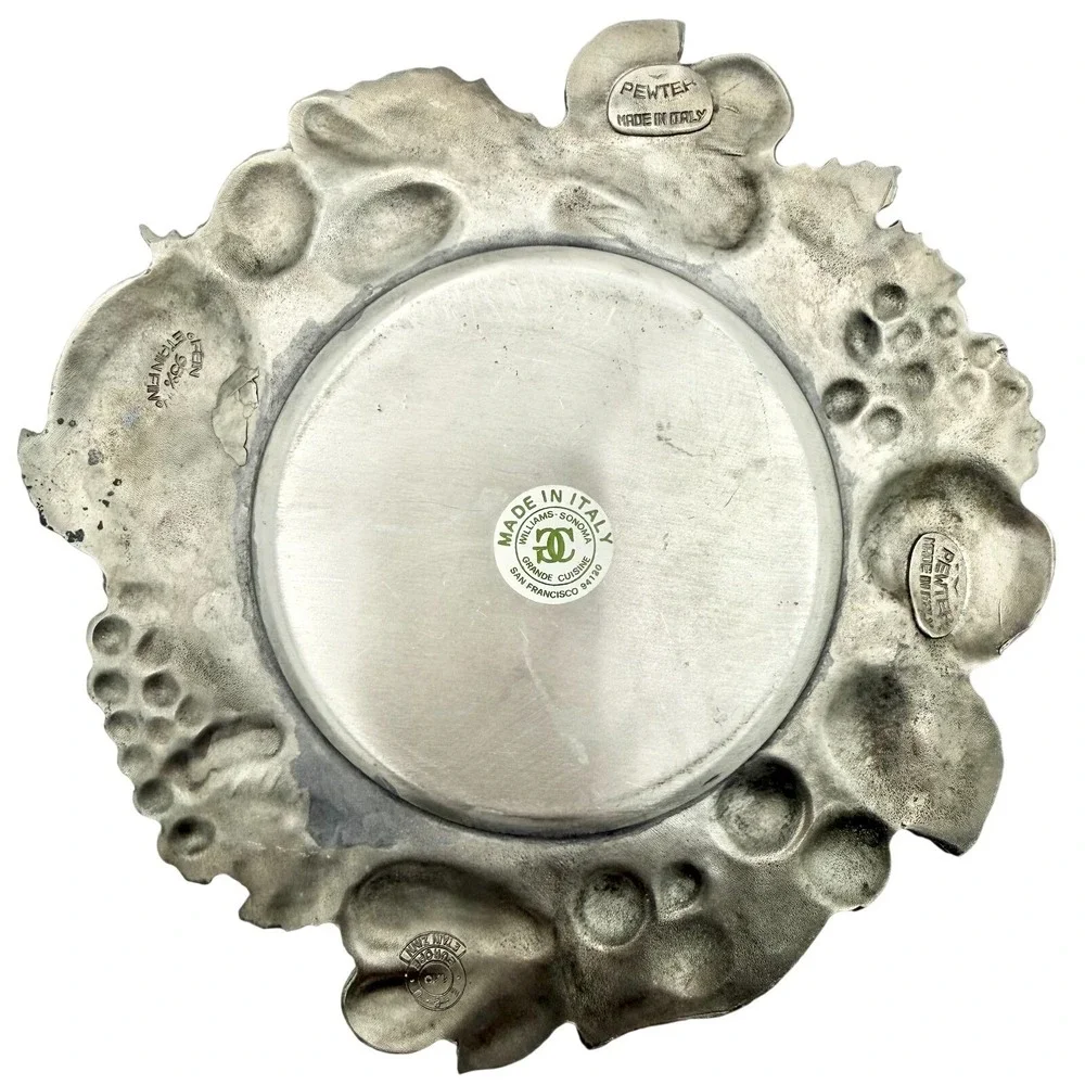 Vintage Italian Pewter Williams Sonoma Fruit Wine Bottle Coaster Grande Cuisine
